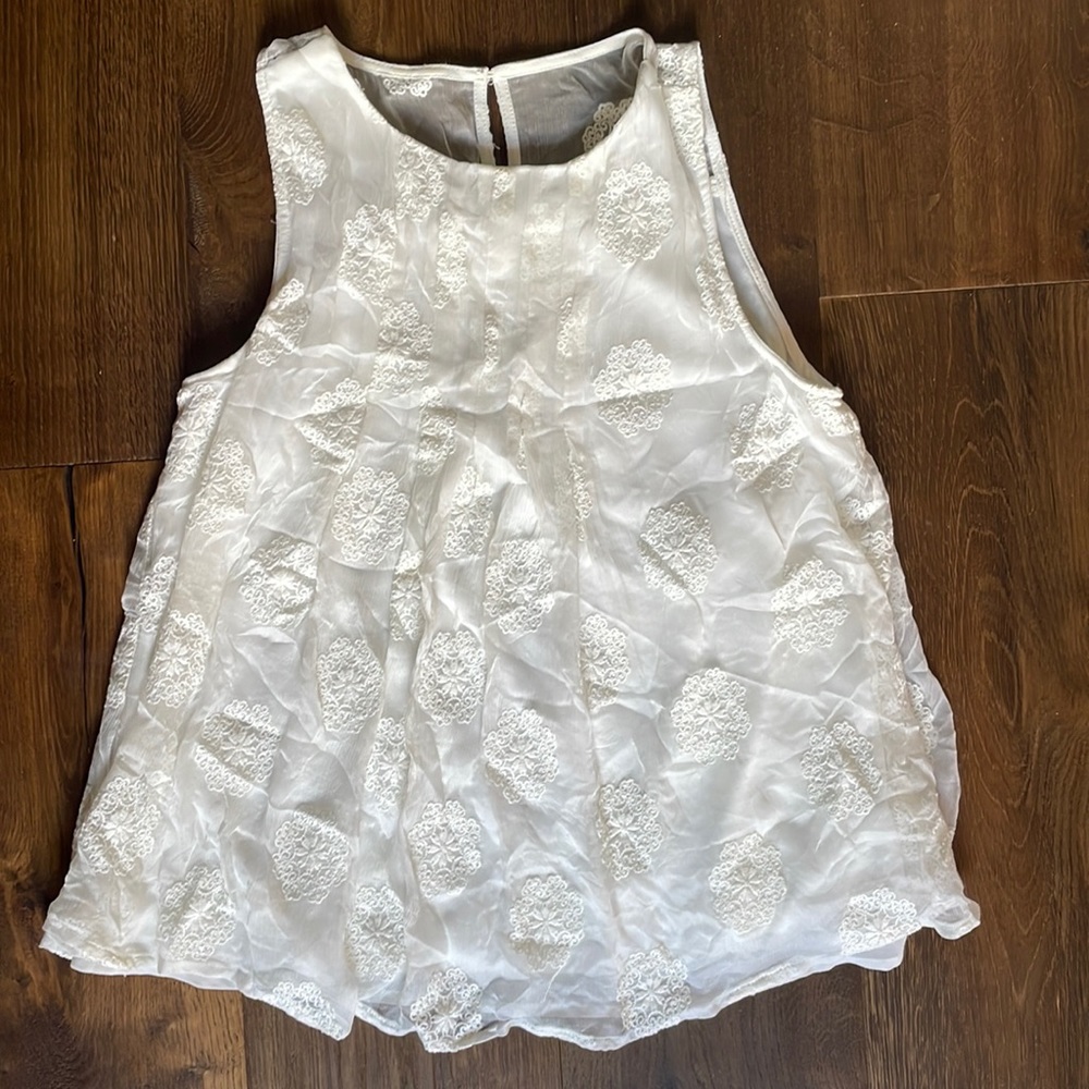 Crochet/lace overlay white blouse